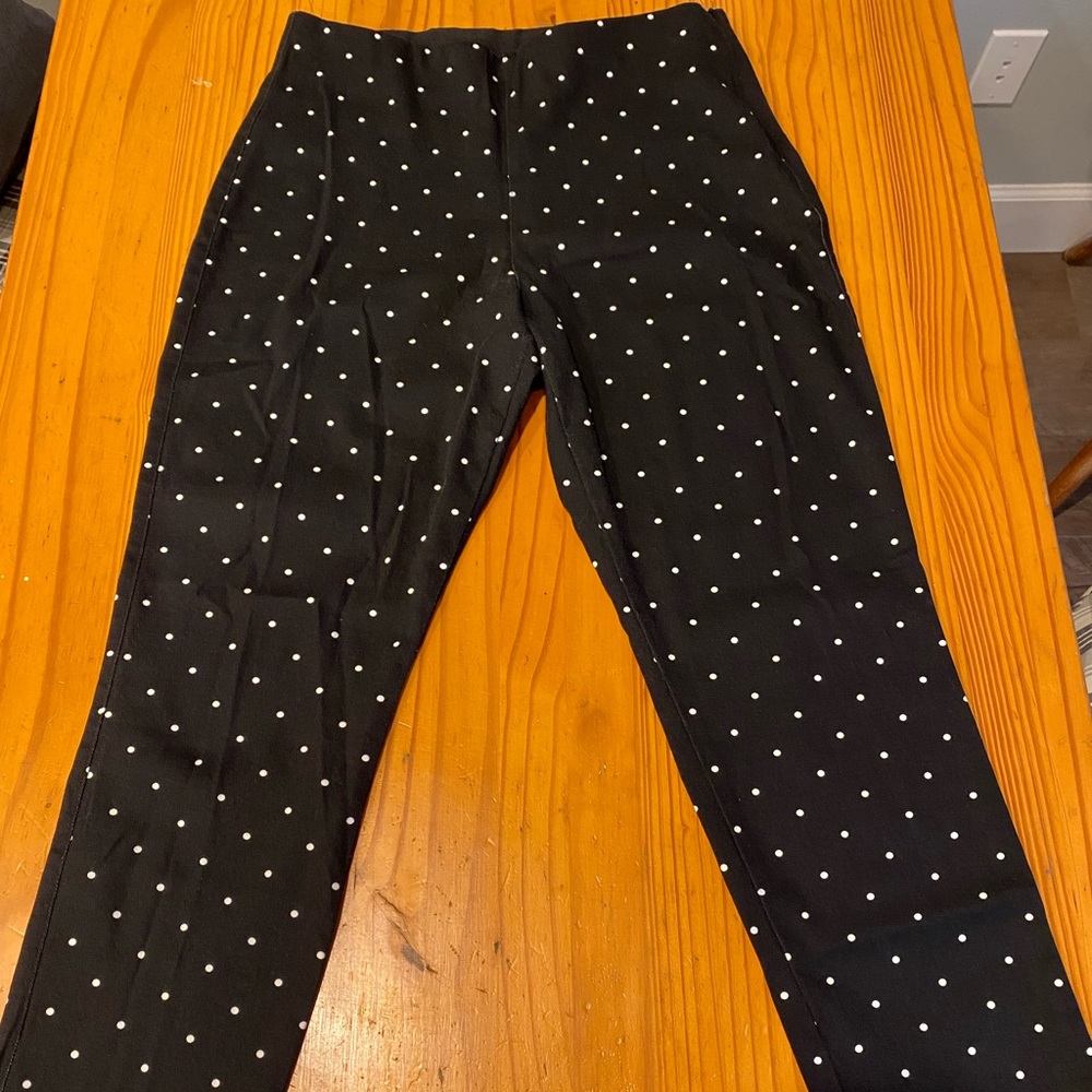 Black and white poka dot dress pants, ankle length